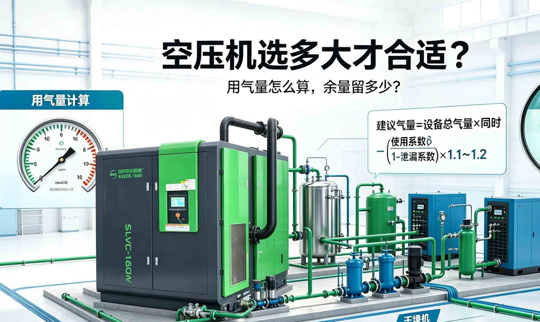 空压机选多大才合适？用气量怎么算、余量留多少