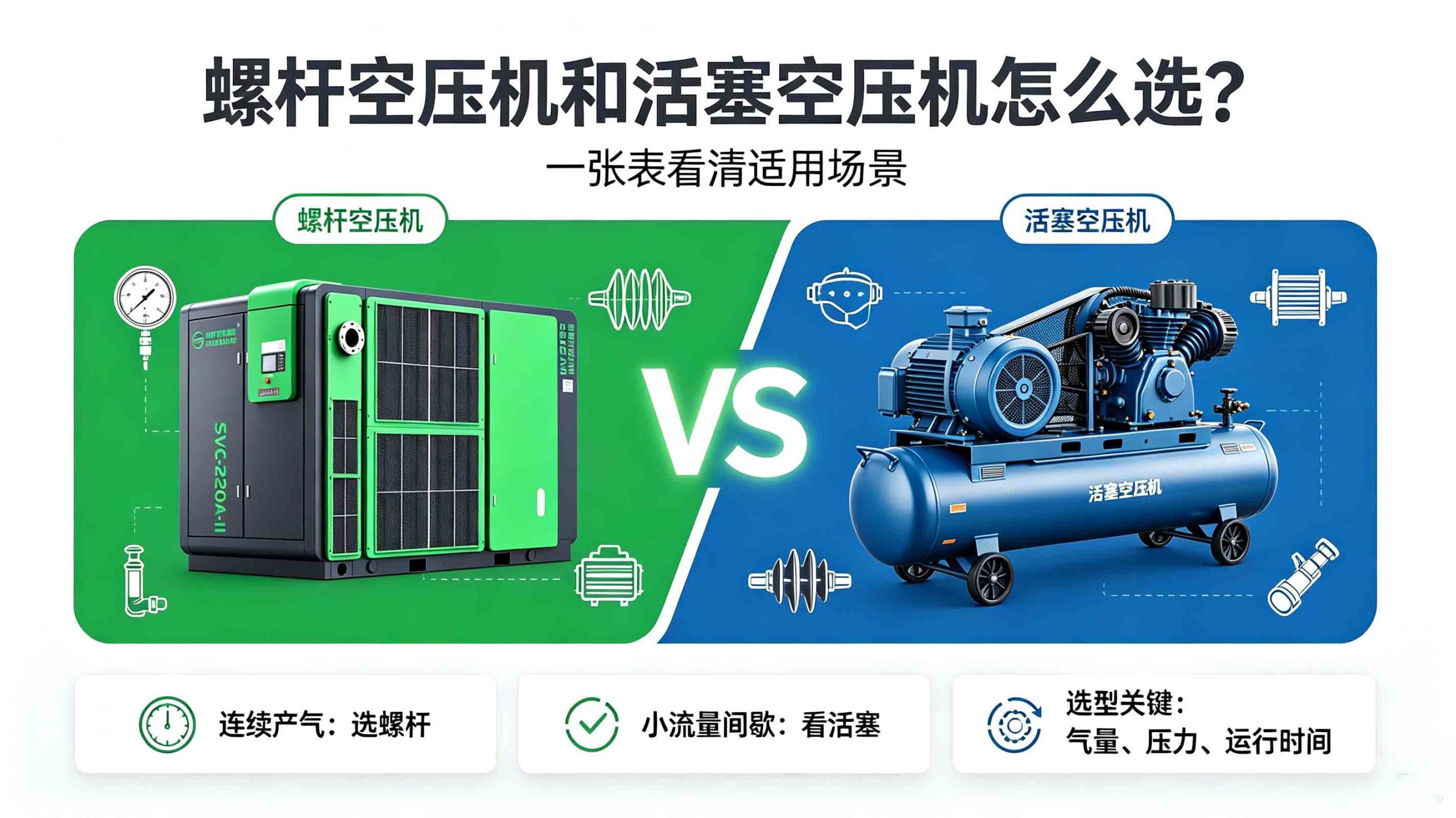 螺杆空压机和活塞空压机怎么选？一张表看清适用场景
